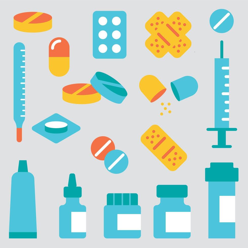 Medicine icons set flat design illustration vector