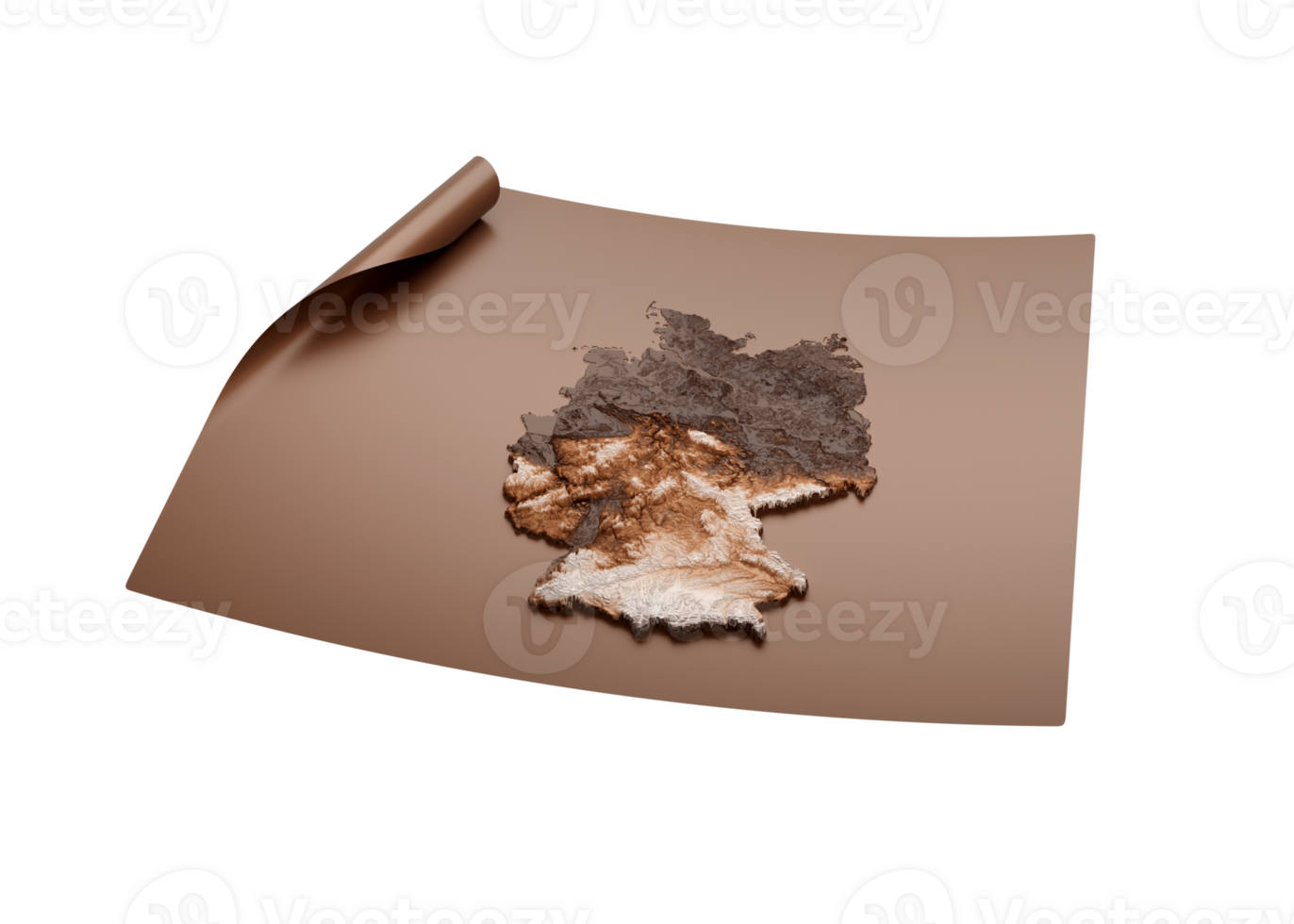 Map Of Germany Old Style Brown On Unrolled Map Paper Sheet 3d Illustration png