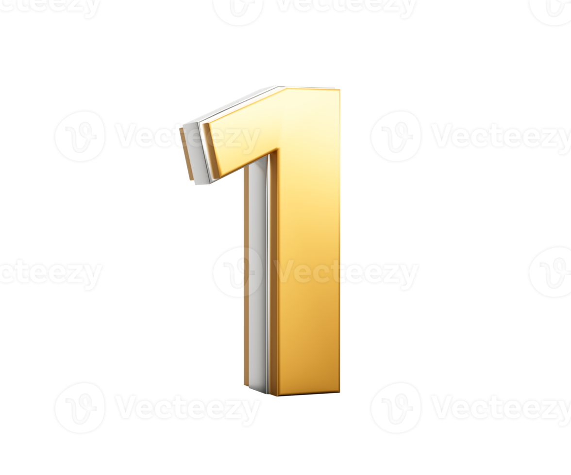 3d golden glänzend 1 einer Ziffer 3d einer Nummer 3d Illustration png