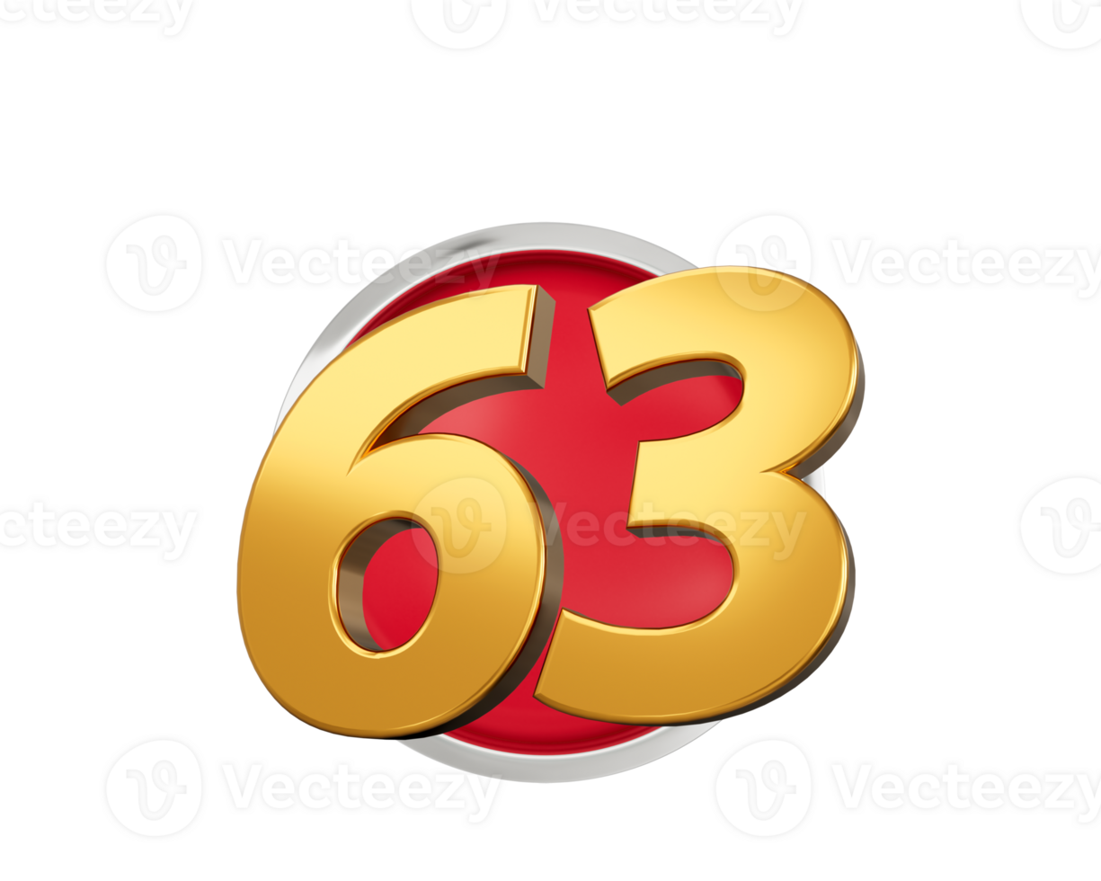Gold Number 63 Gold Number Sixty Three On Rounded Red Icon, 3d illustration png