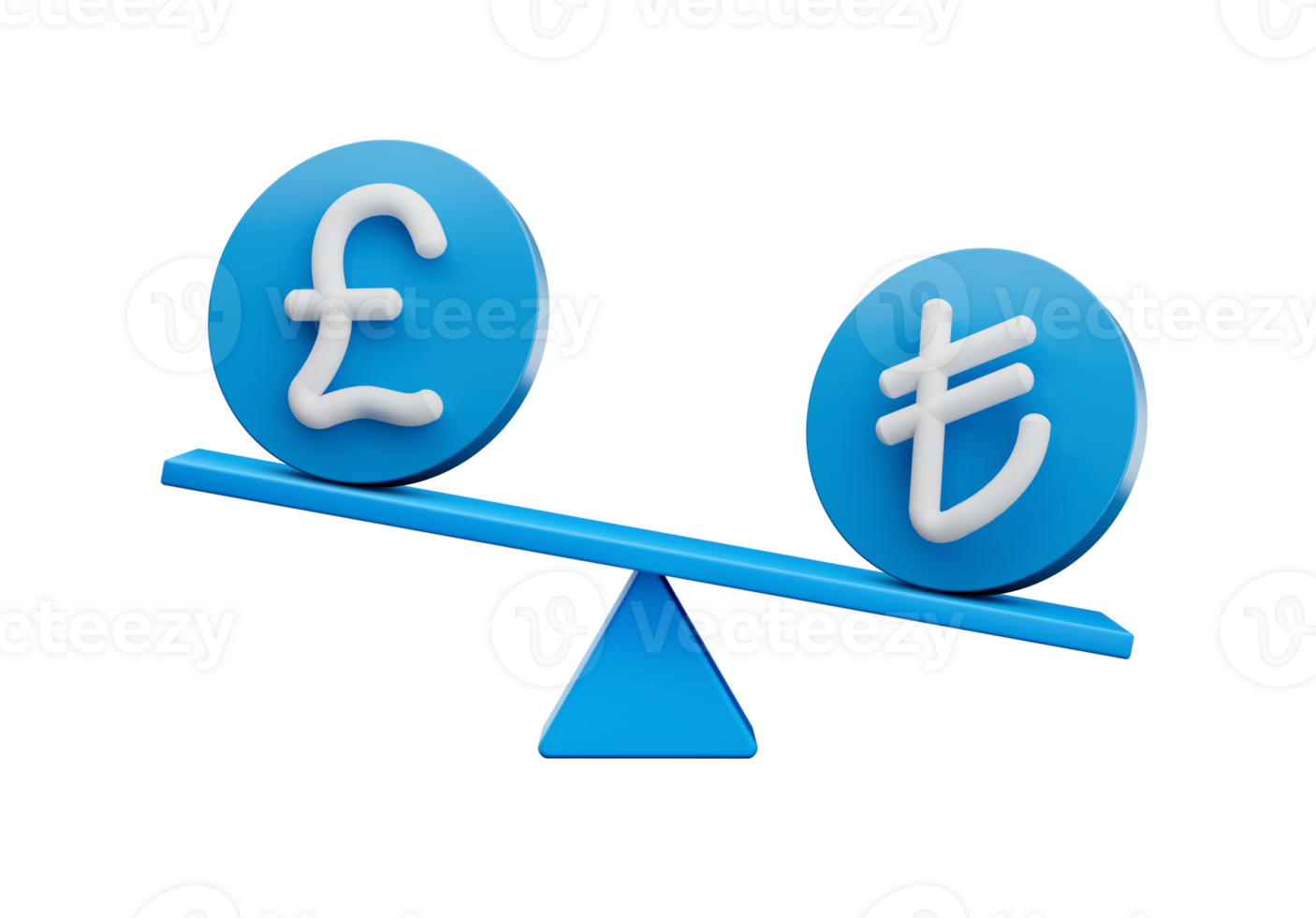 3d White Pound And Lira Symbol On Rounded Blue Icons With 3d Balance Weight Seesaw, 3d illustration png