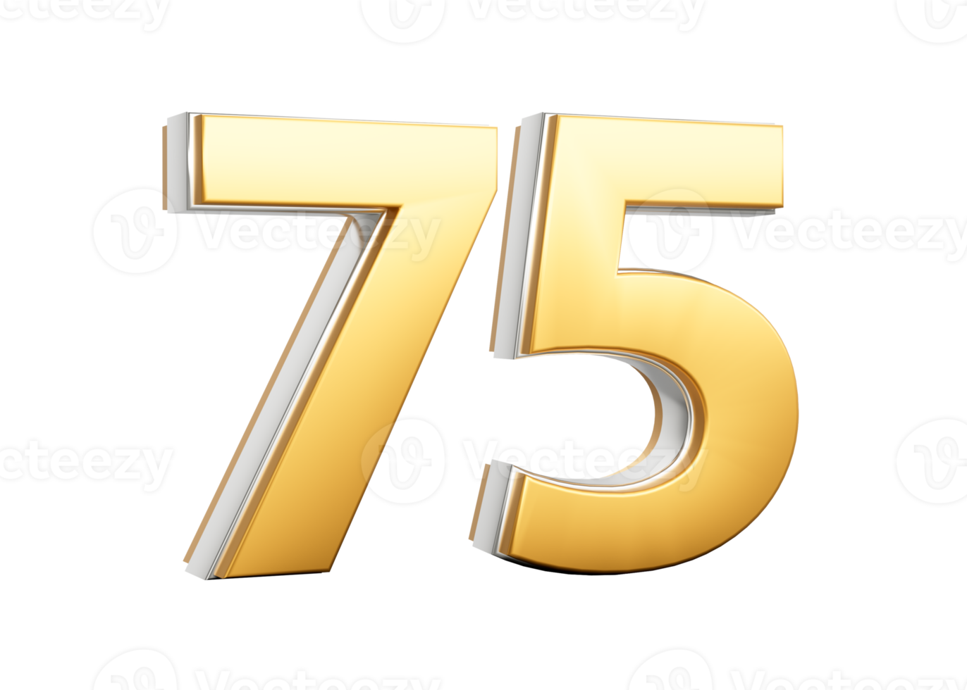 3D Golden Shiny Number 75 Seventy Five With Silver Outline 3D Illustration png