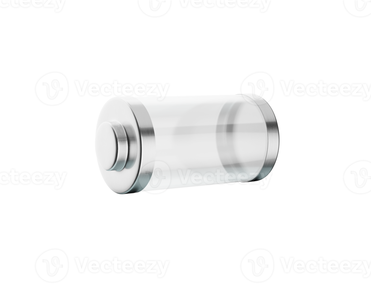 Glossy transparent battery charging glass empty battery with metal caps 3d illustration png