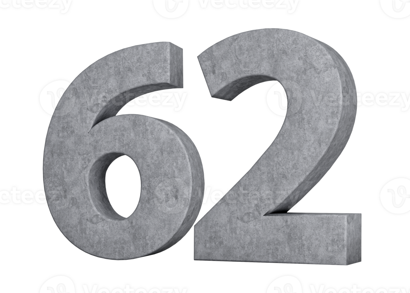 3d Concrete Number Sixty two 62 Digit Made Of Grey Concrete Stone 3d Illustration png