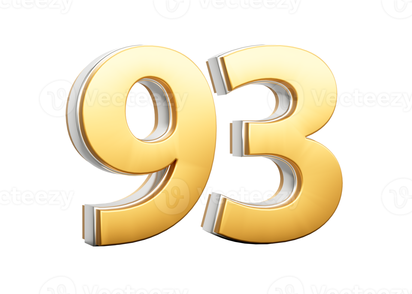 3D Golden Shiny Number 93 Ninety Three With Silver Outline 3D Illustration png