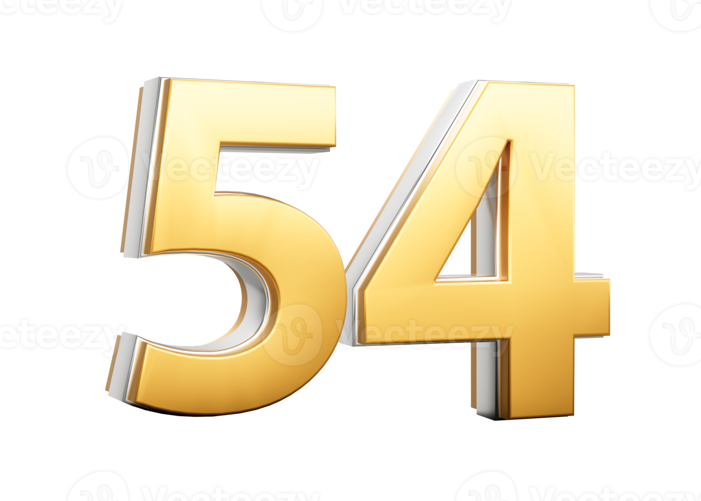 3D Golden Shiny Number 54 Fifty Four With Silver Outline 3D Illustration png