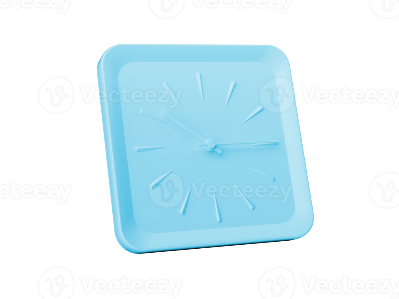 3d Simple Blue Square Wall Clock Ten Fifteen Quarter Past 10, 3d illustration png