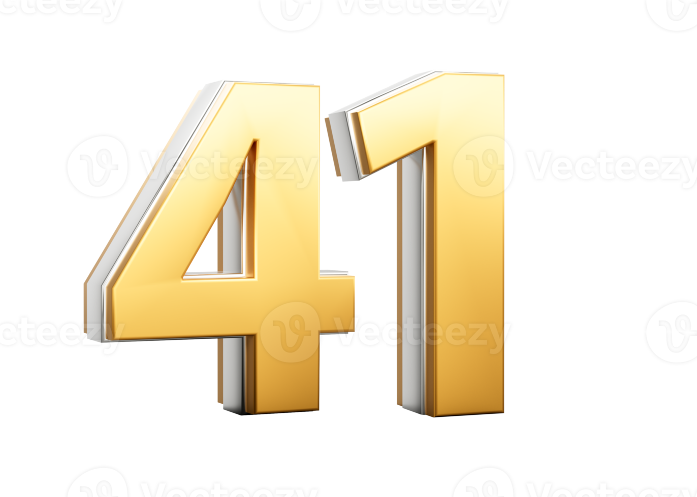 3D Golden Shiny Number 41 Forty One With Silver Outline 3D Illustration png