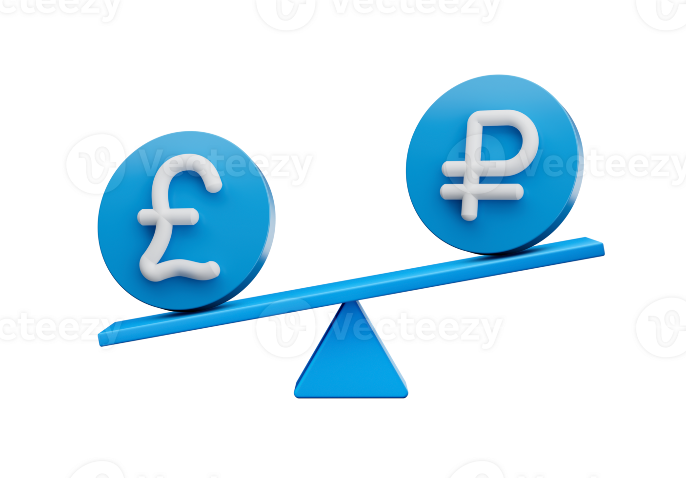 3d White Pound And Ruble Symbol On Rounded Blue Icons With 3d Balance Weight Seesaw, 3d illustration png
