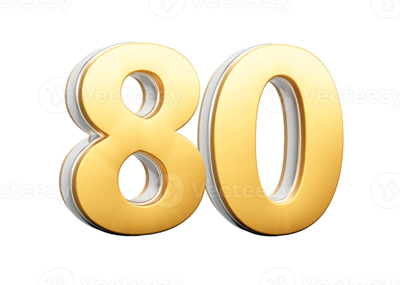 3D Golden Shiny Number 80 Eighty With Silver Outline 3D Illustration png