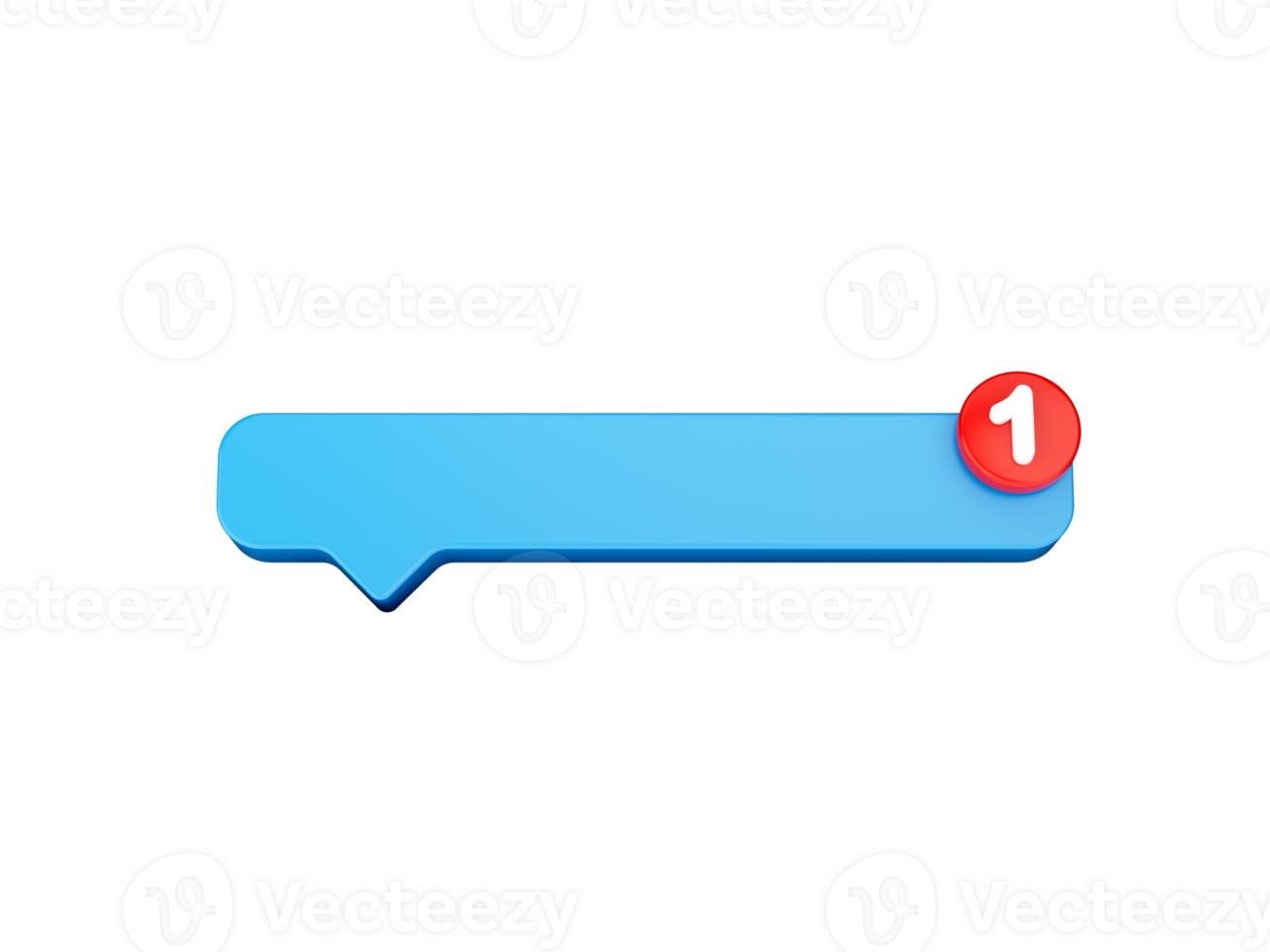 3d Simple Blue Chat Box Icon, One New Message Notification Icon, 3d illustration png
