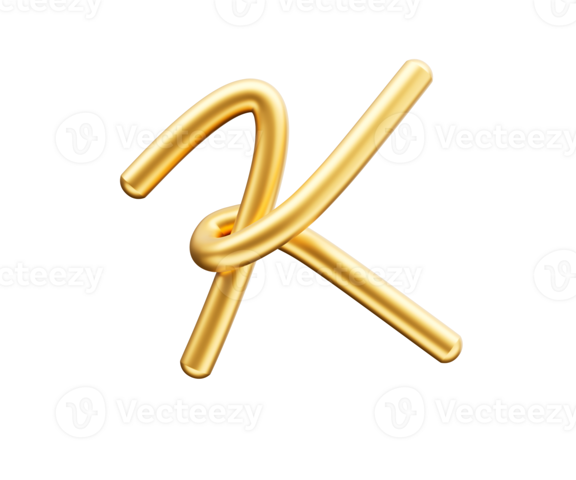 3d Golden Shiny Capital Letter K Alphabet K Rounded Inflatable Font 3d Illustration png
