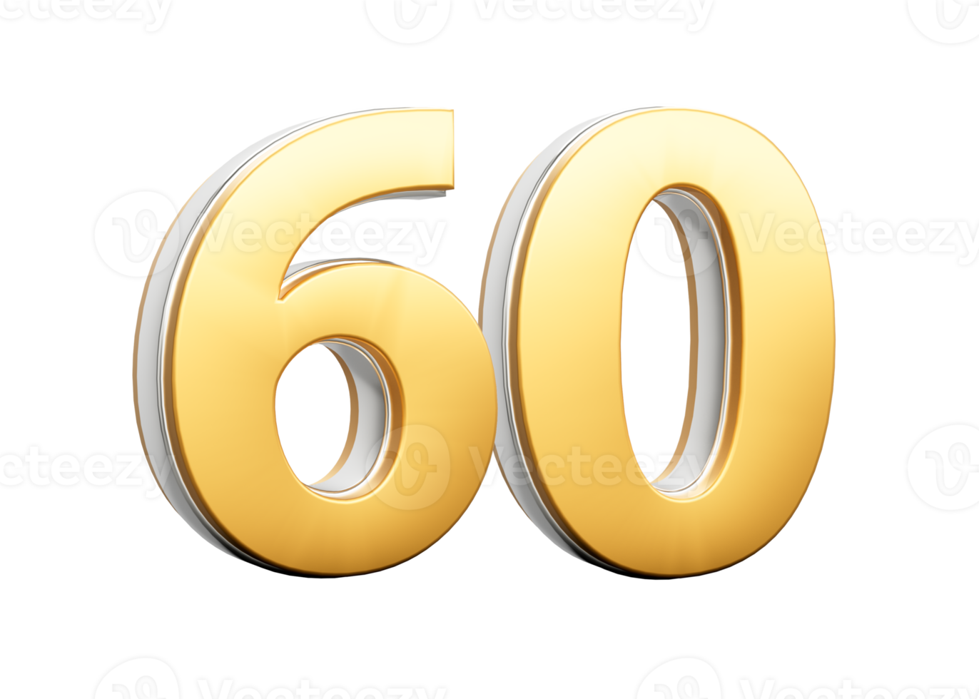 3D Golden Shiny Number 60 Sixty With Silver Outline 3D Illustration png