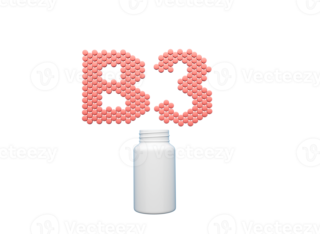 3d Empty White Pill Bottle With B3 Text Made Of Rounded Vitamin B3 Tablets 3d Illustration png
