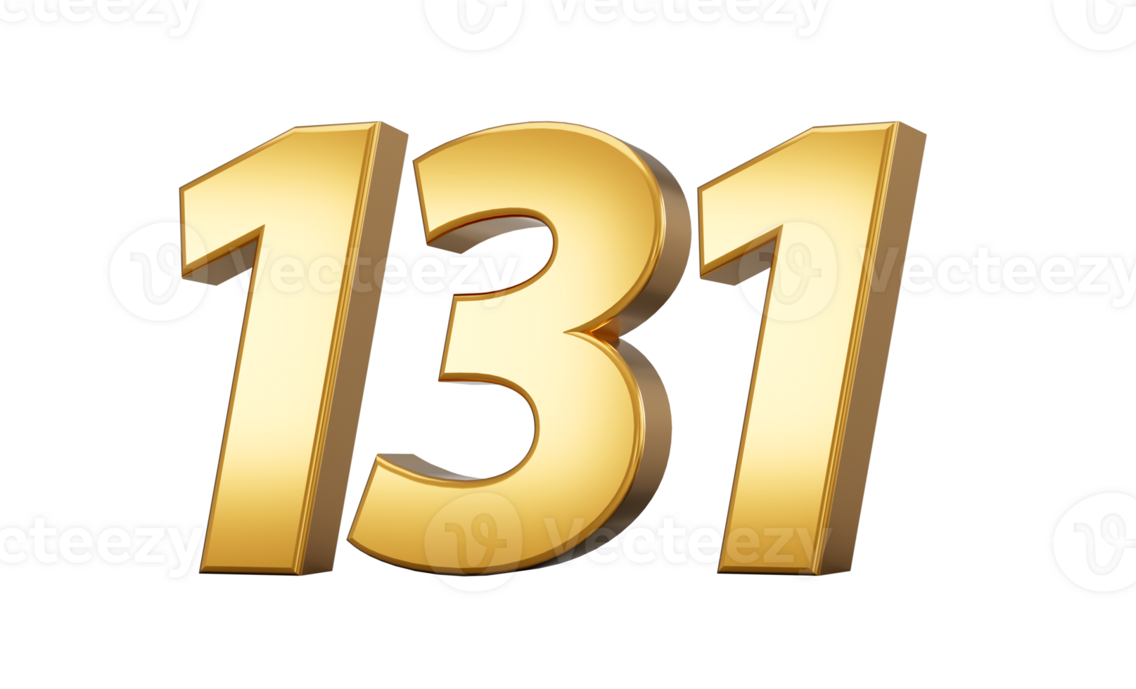 3d number 131 one hundred thirty one Gold text 3d illustration png