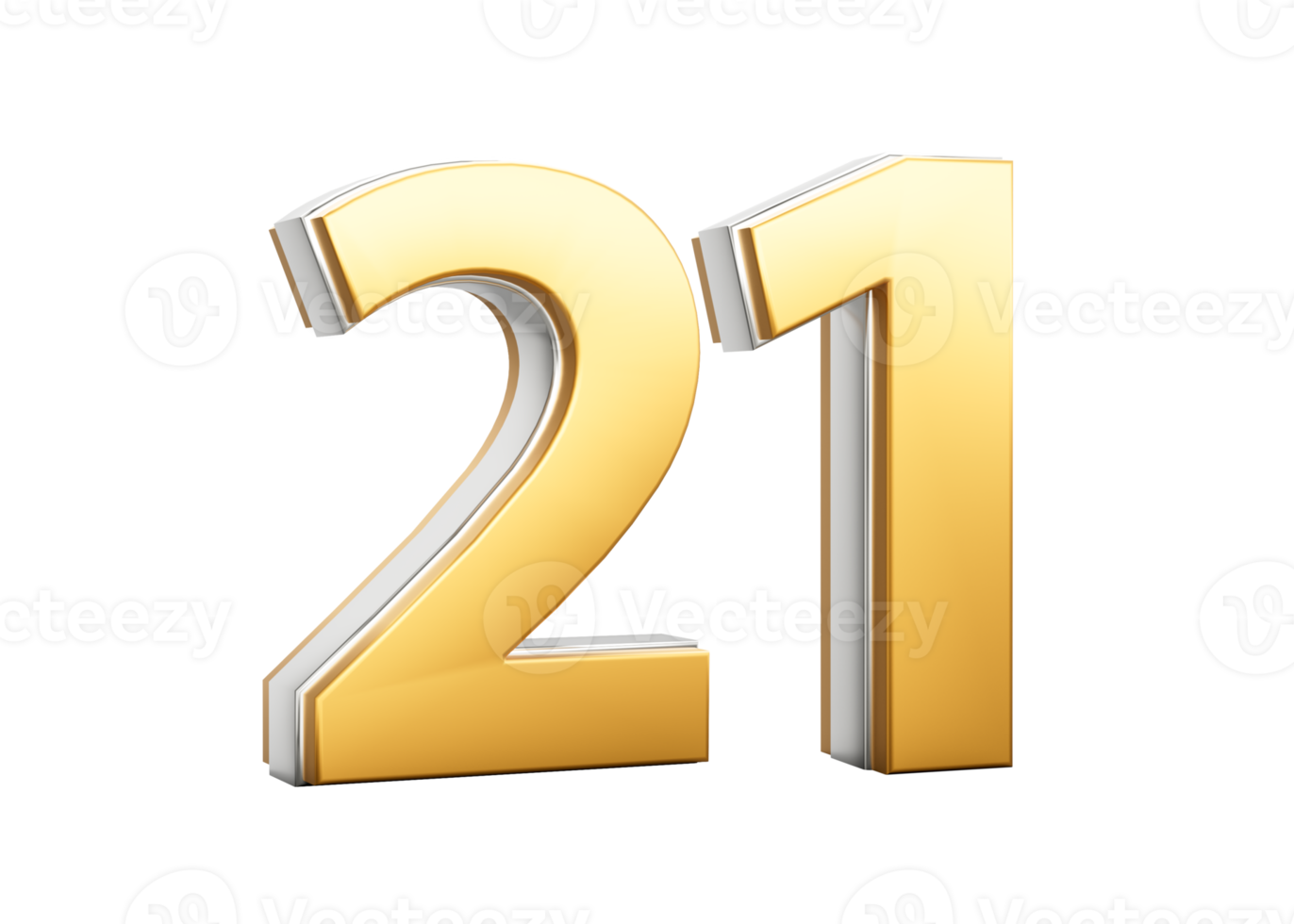 3D Golden Shiny Number 21 Twenty One With Silver Outline 3D Illustration png
