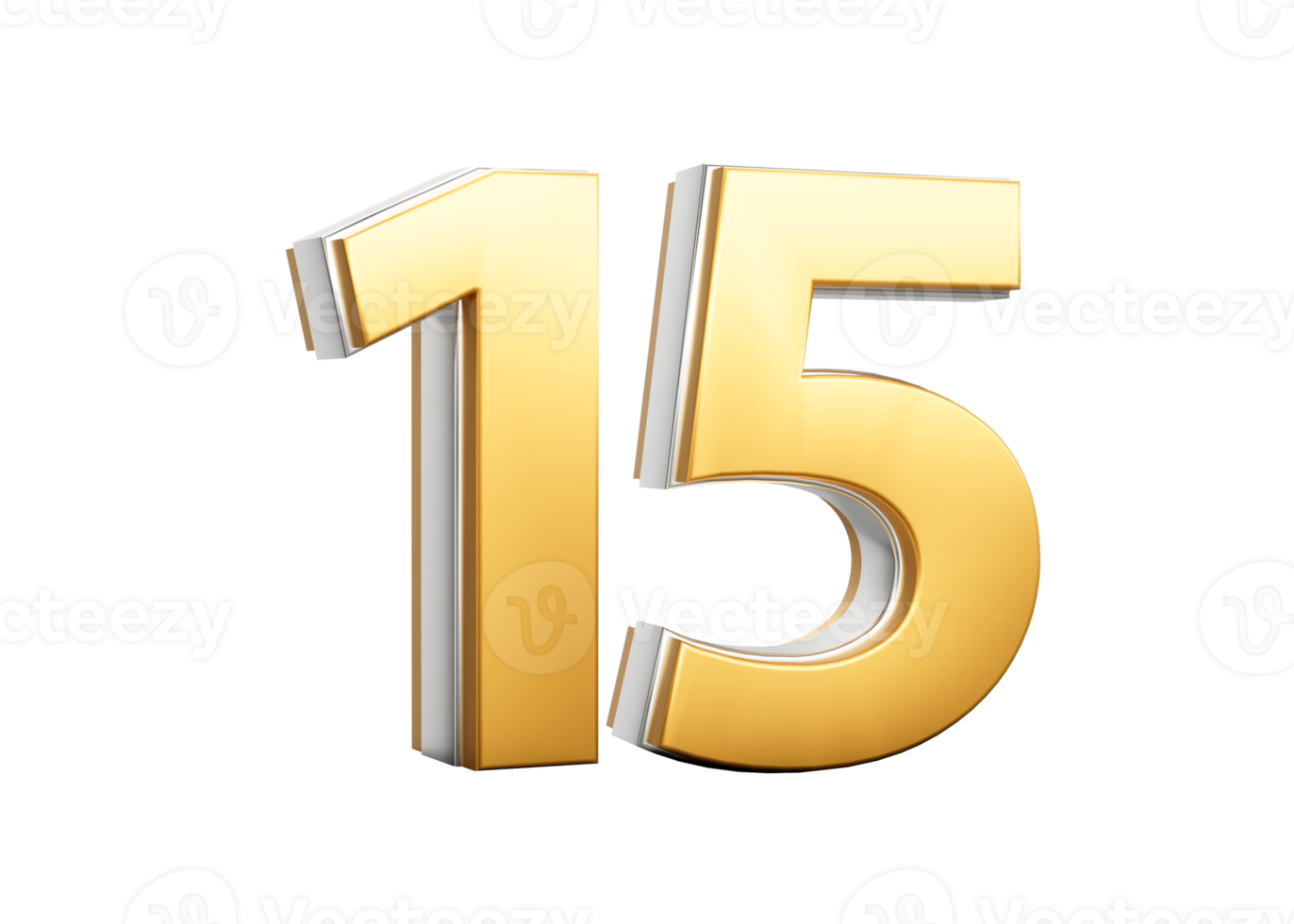 3D Golden Shiny Number 15 Fifteen With Silver Outline 3D Illustration png