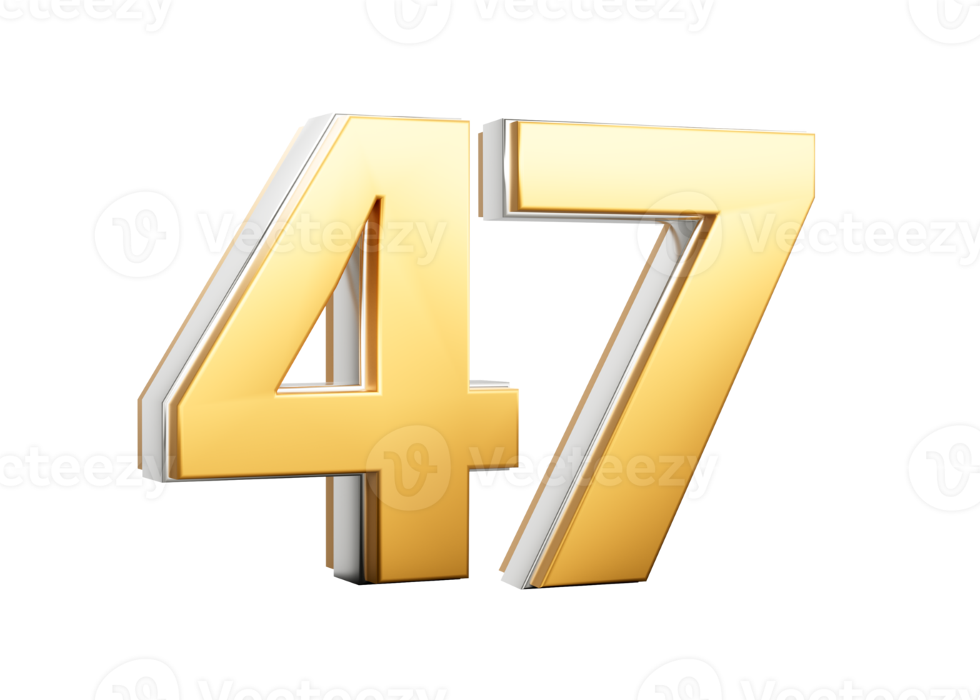 3D Golden Shiny Number 47 Forty Seven With Silver Outline 3D Illustration png