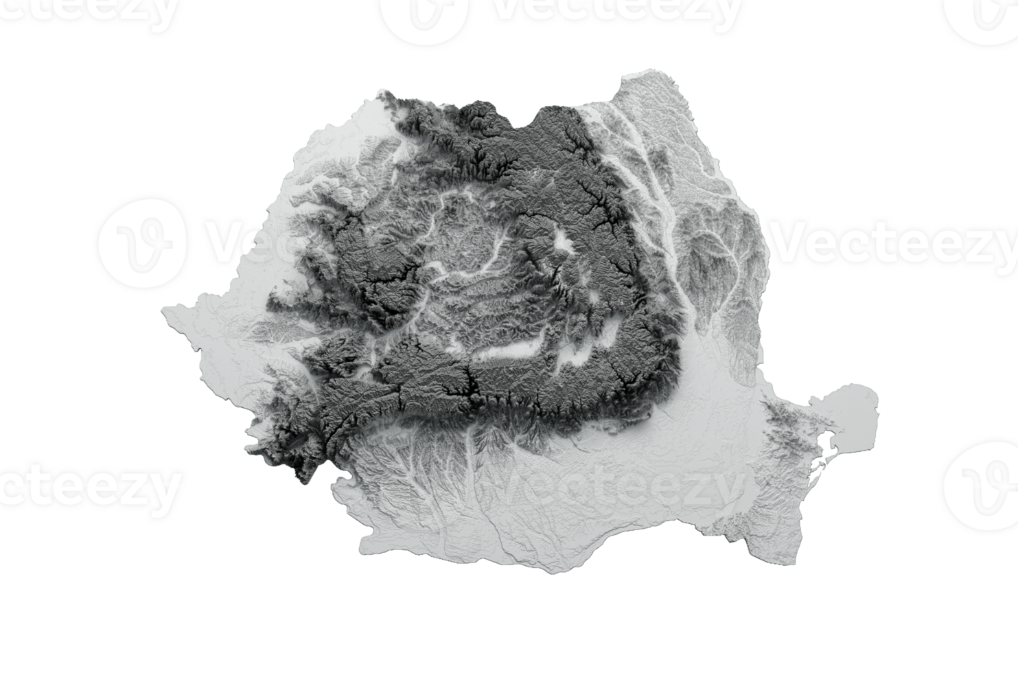 Romania Map Flag Shaded relief Color Height map 3d illustration png