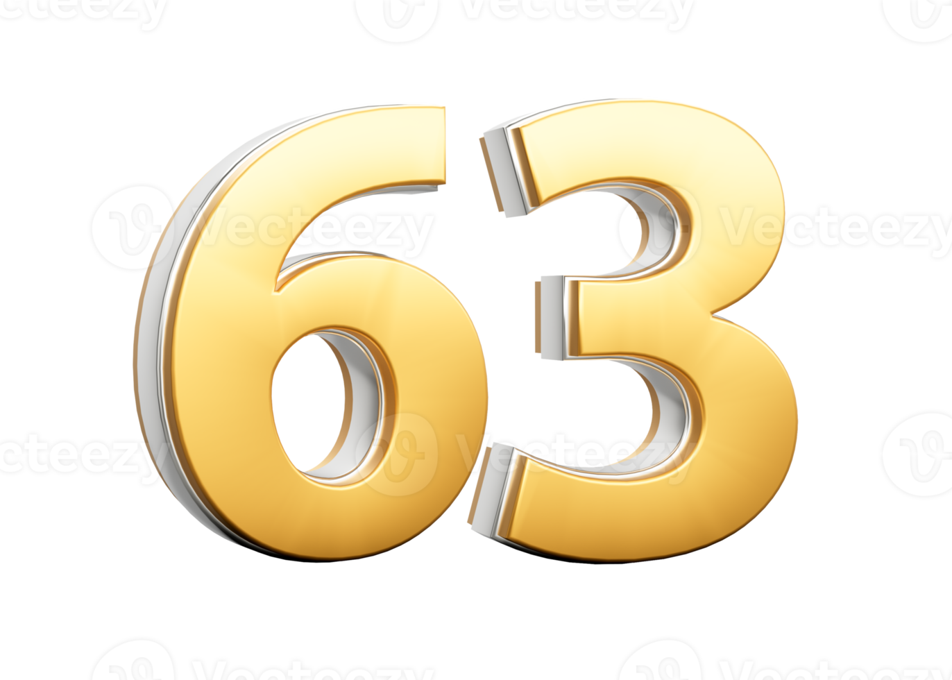 3D Golden Shiny Number 63 Sixty Three With Silver Outline 3D Illustration png