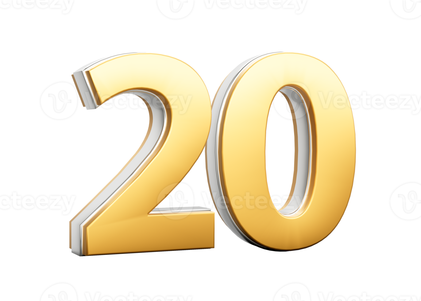 3D Golden Shiny Number 20 Twenty With Silver Outline 3D Illustration png