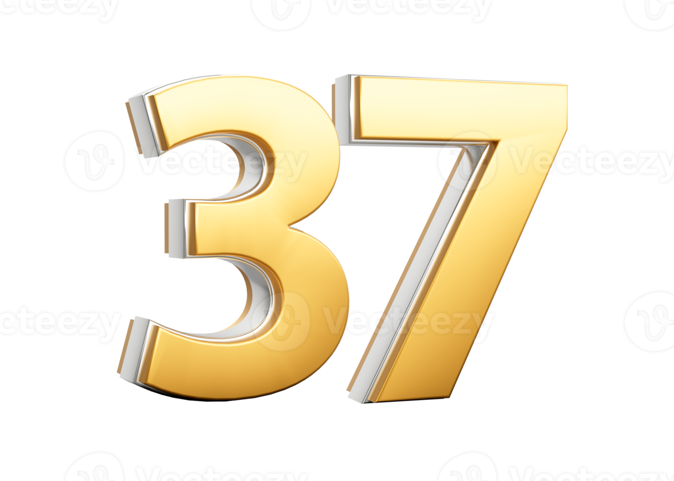 3D Golden Shiny Number 37 Thirty seven With Silver Outline 3D Illustration png