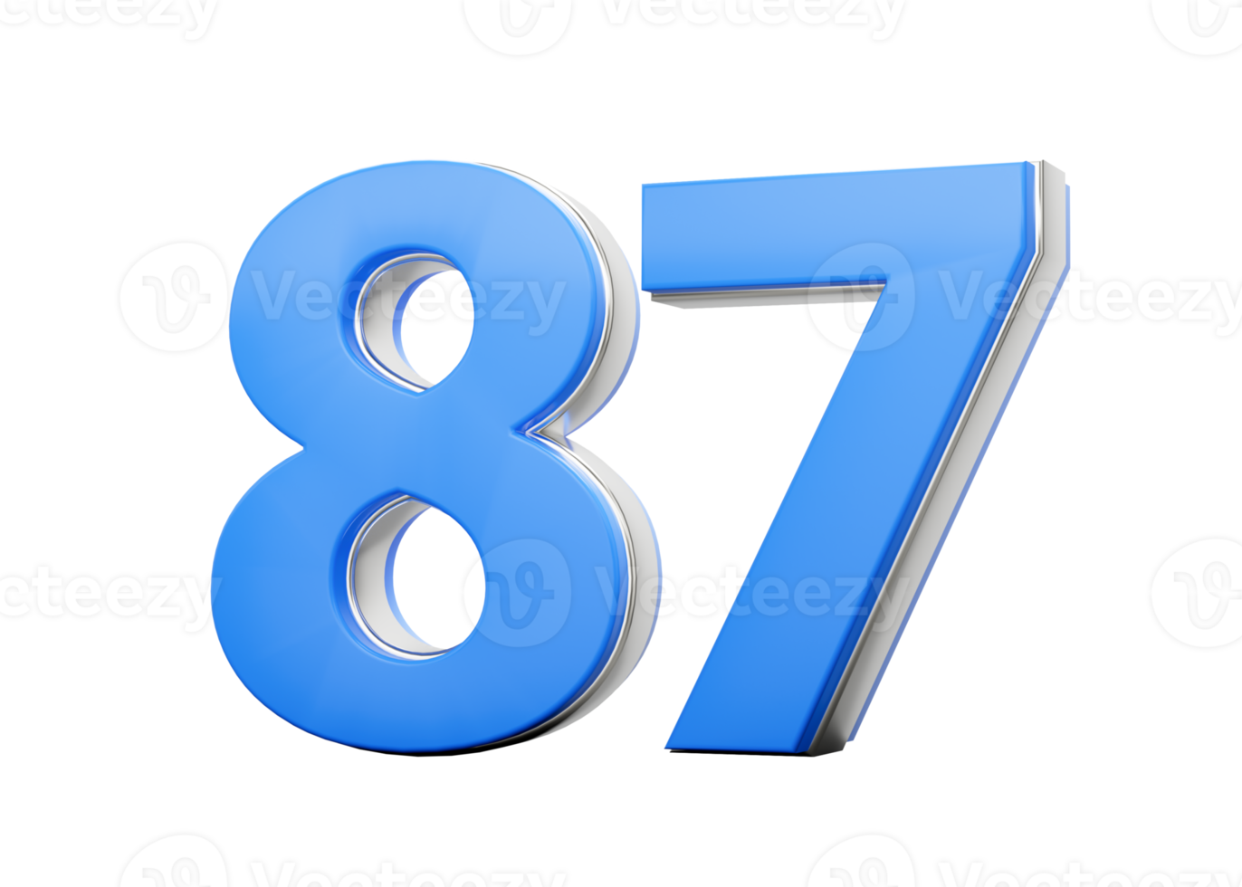 3d nombre 87 quatre-vingts Sept fabriqué de bleu corps avec argent contour 3d illustration png