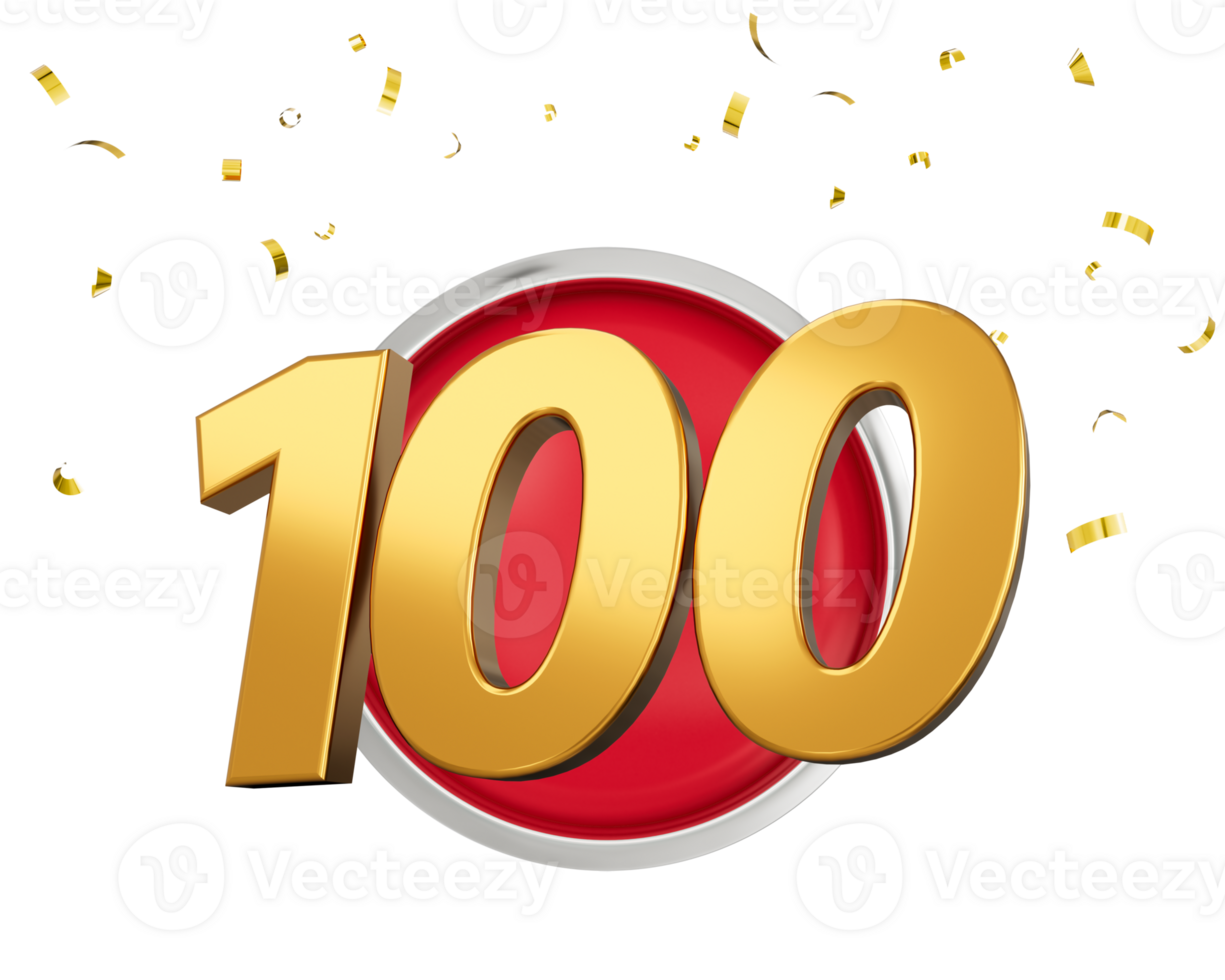 Gold Number 100 Gold Number Hundred On Rounded Red Icon with Particles, 3d illustration png