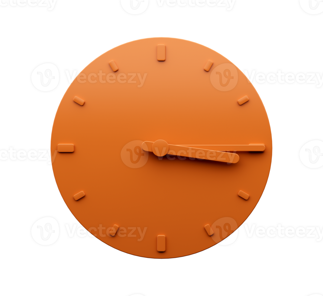 Minimal Orange clock quarter past Three o'clock abstract Minimalist wall clock Three fifteen 3d Illustration png