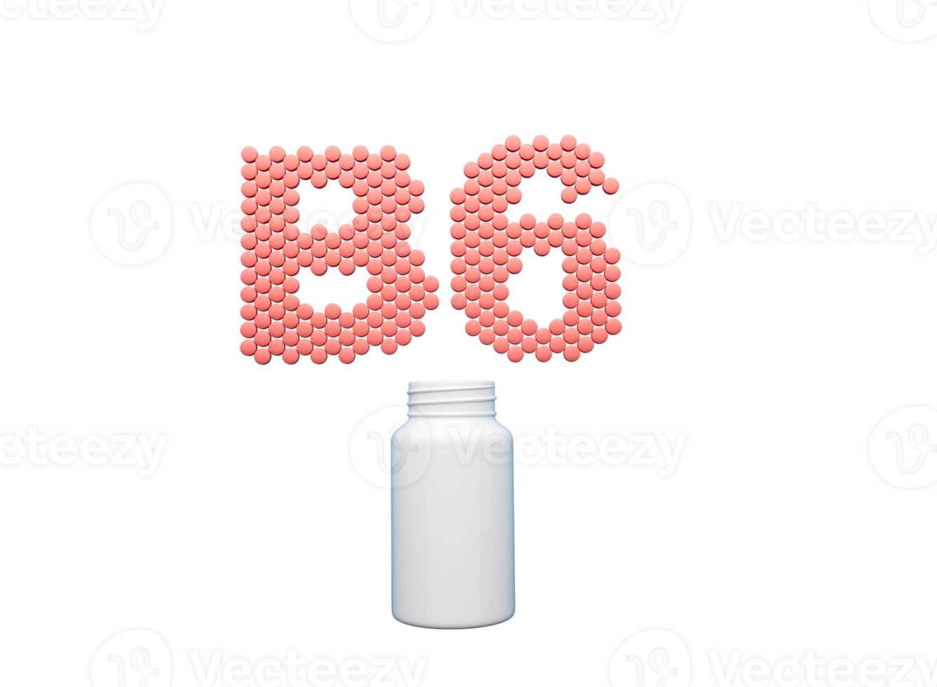 3d Empty White Pill Bottle With B6 Text Made Of Rounded Vitamin B6 Tablets 3d Illustration png