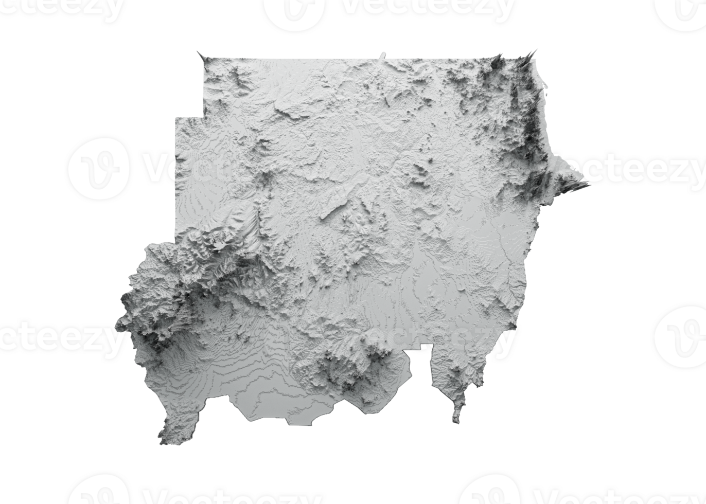 Sudan Map Shaded relief Color Height map 3d illustration png