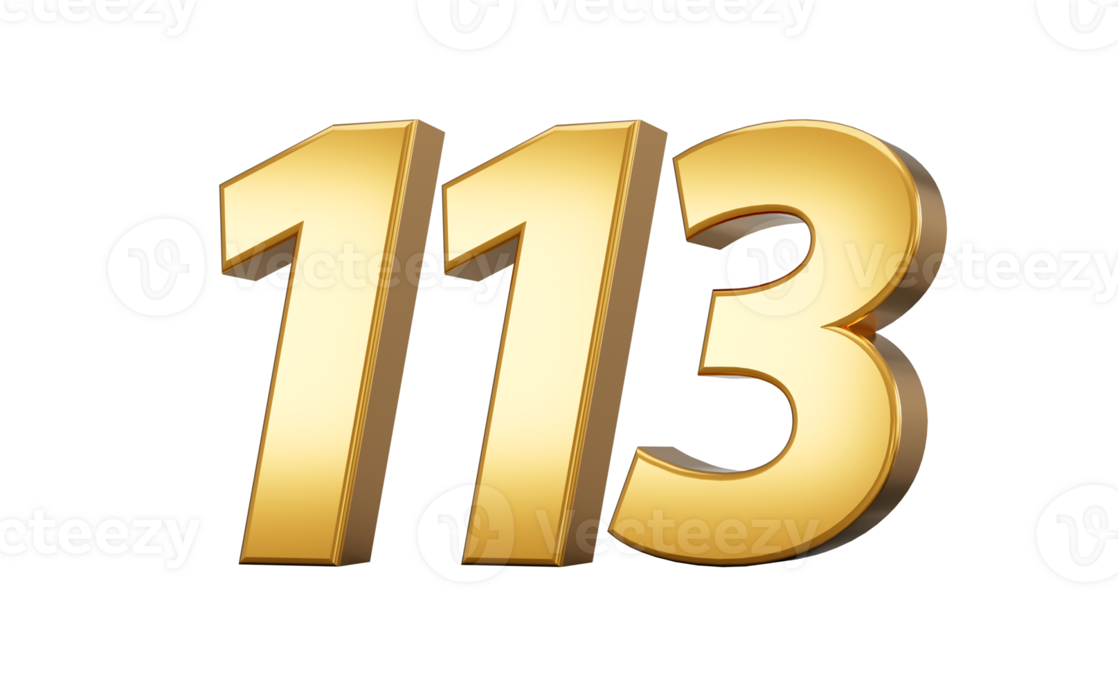 3d number 113 one hundred thirteen Gold text 3d illustration png