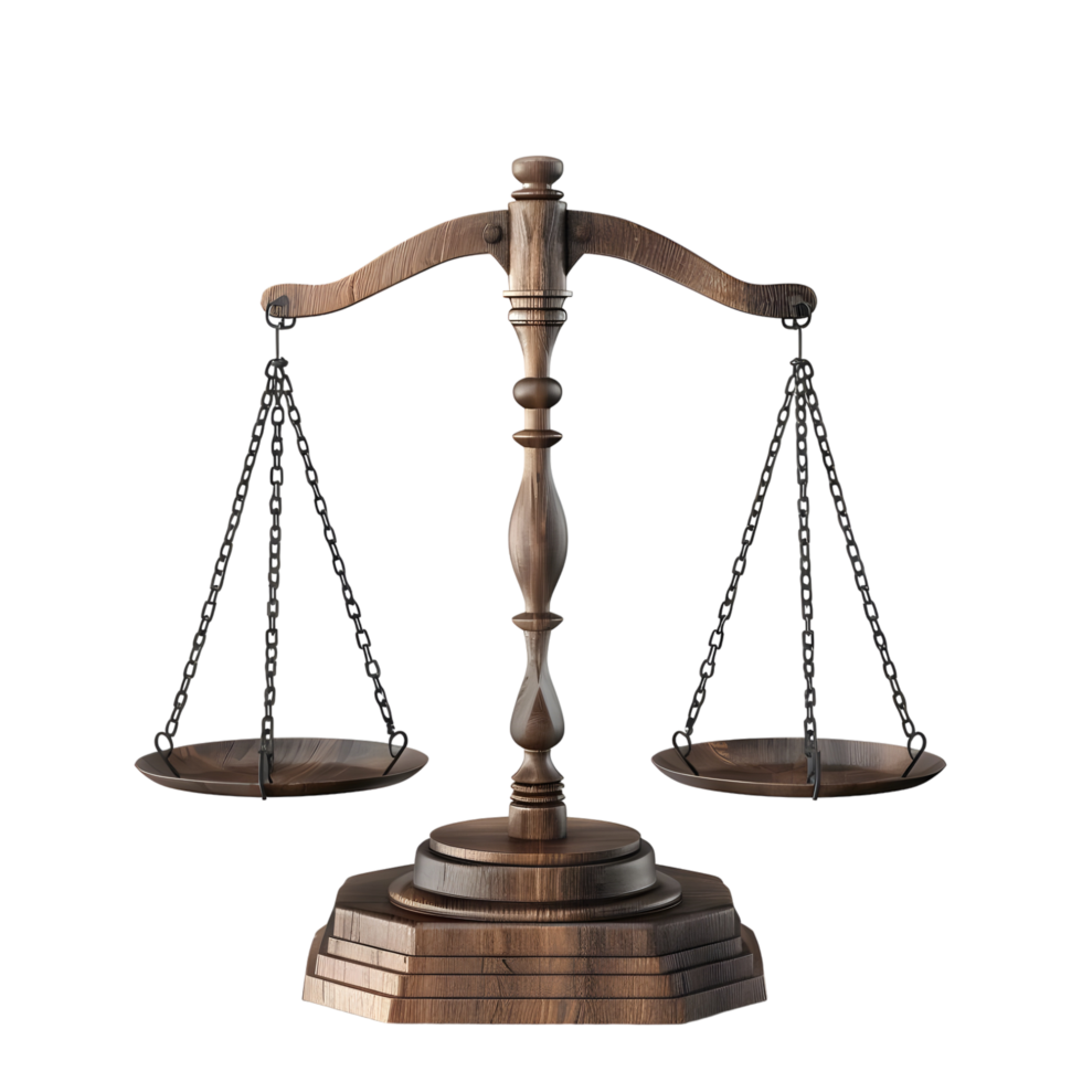 Wooden weighing balance scale isolated on transparent background png