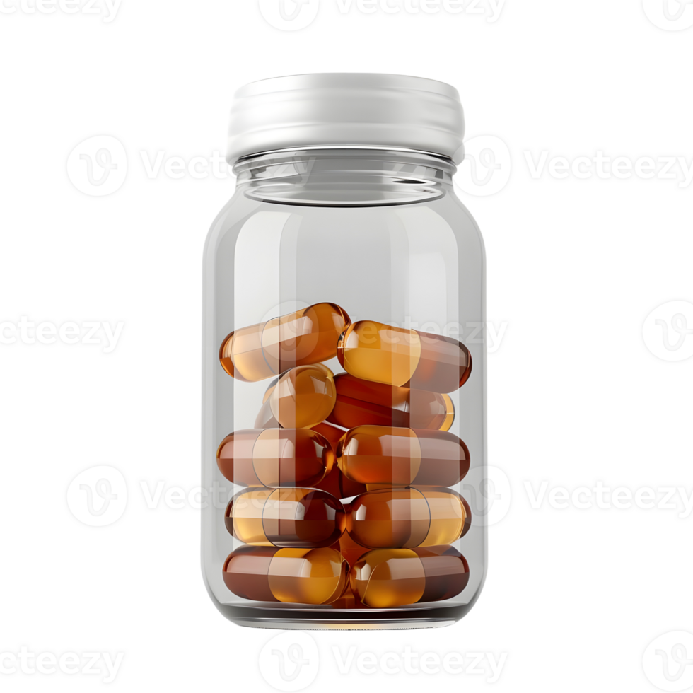Orange Capsules in Jar isolated on transparent background png