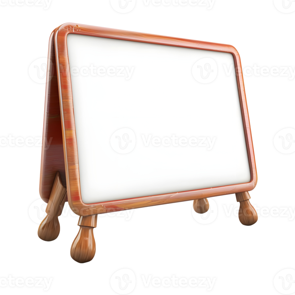 Whiteboard with Wooden Stand Isolated on Transparent Background png