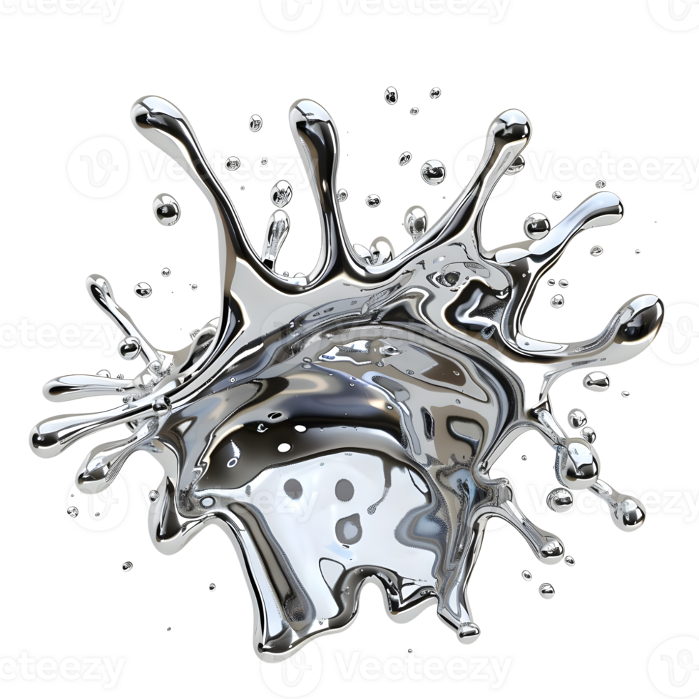 silver liquid splash in air Isolated on transparent background png