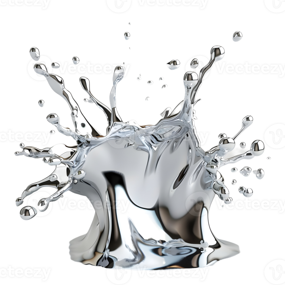 silver liquid splash Isolated on transparent background png