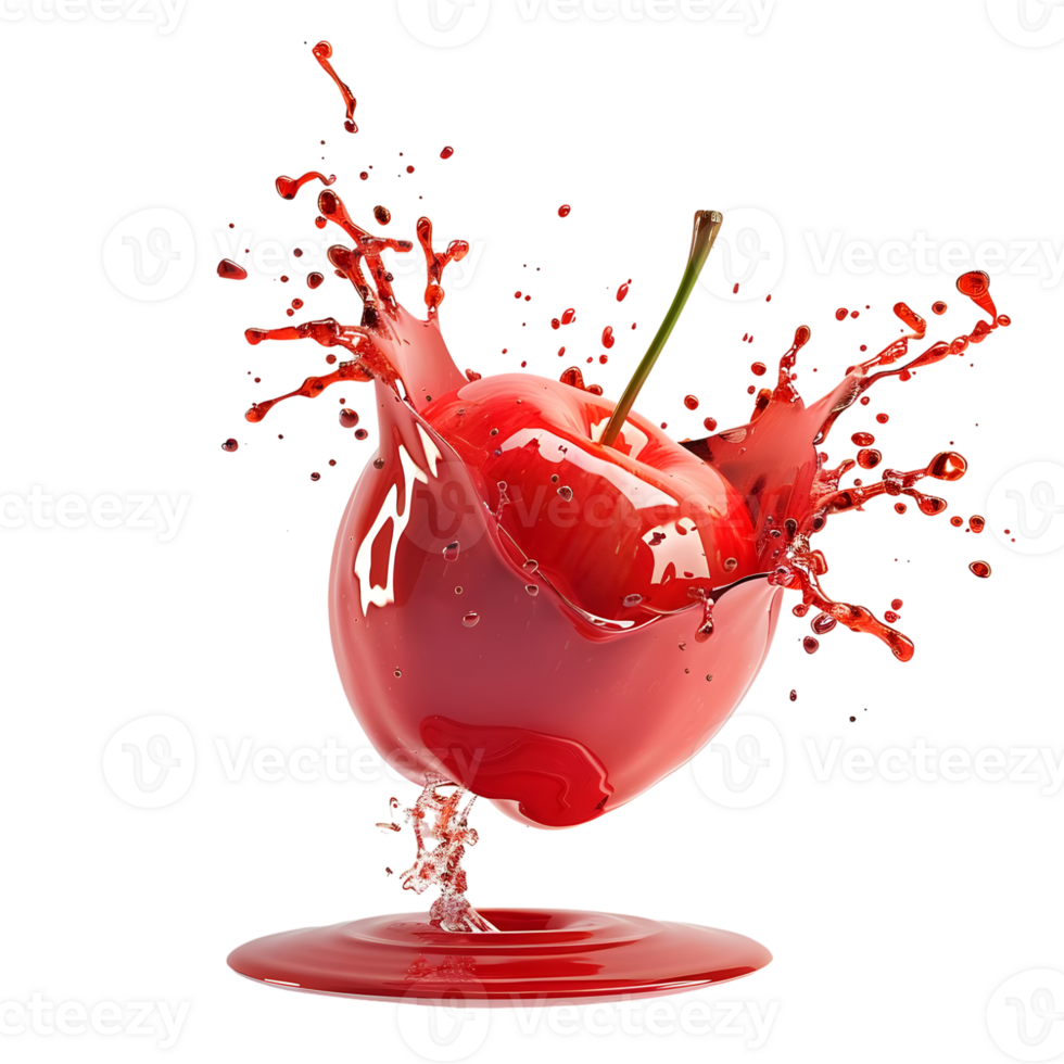 Red appIe with splash isolated on transparent background png