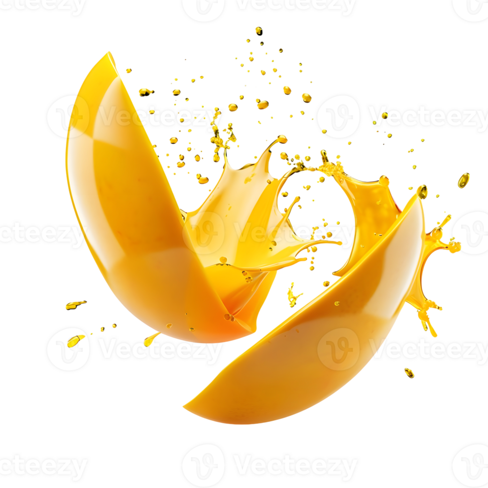 Mango slices with juice splash isolated on transparent background png