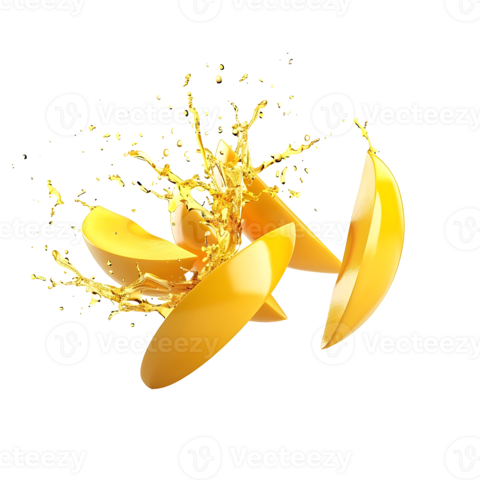 Yellow Juice Splashes with mango slices isolated on transparent background png