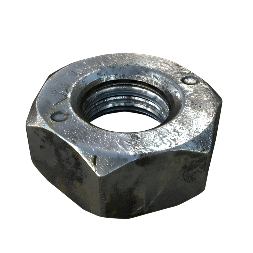 Large metal bolt and nut combination isolated on transparent background png