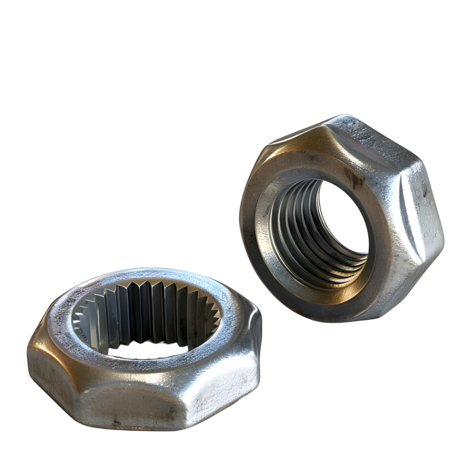 Set of metal nuts of different sizes isolated on transparent background png