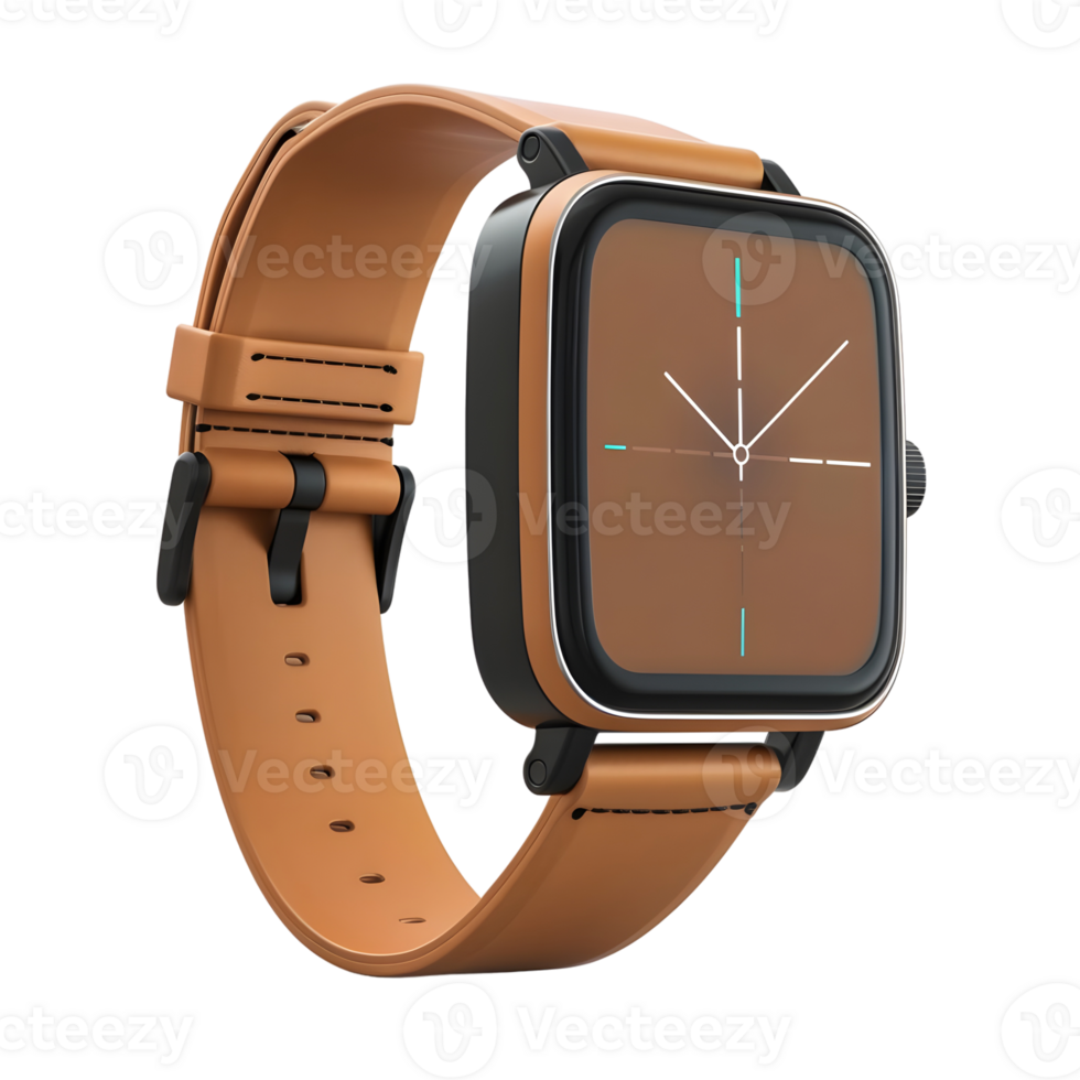 Smartwatch with leather strap isolated on transparent background png