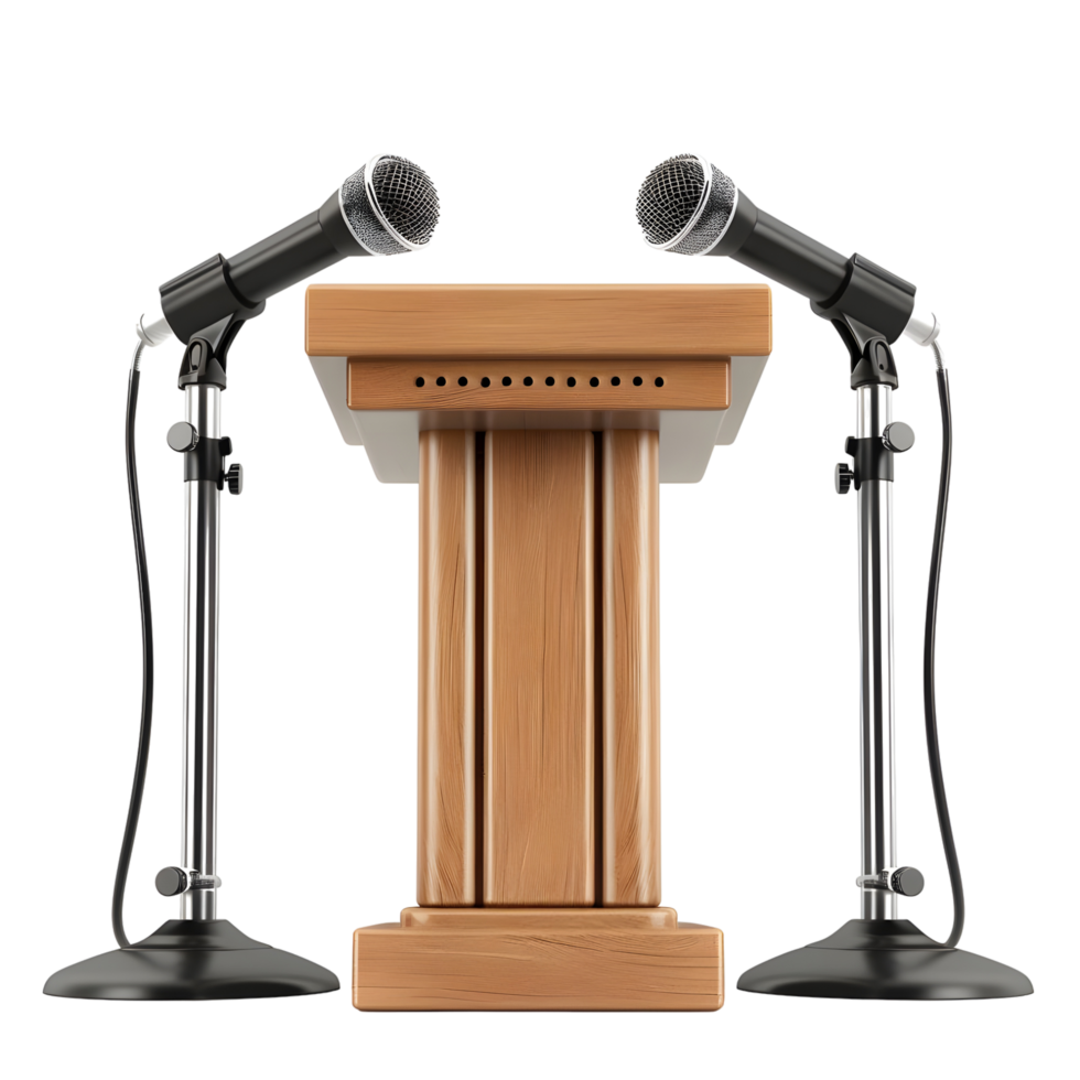 wooden podium with microphones Isolated on transparent background png