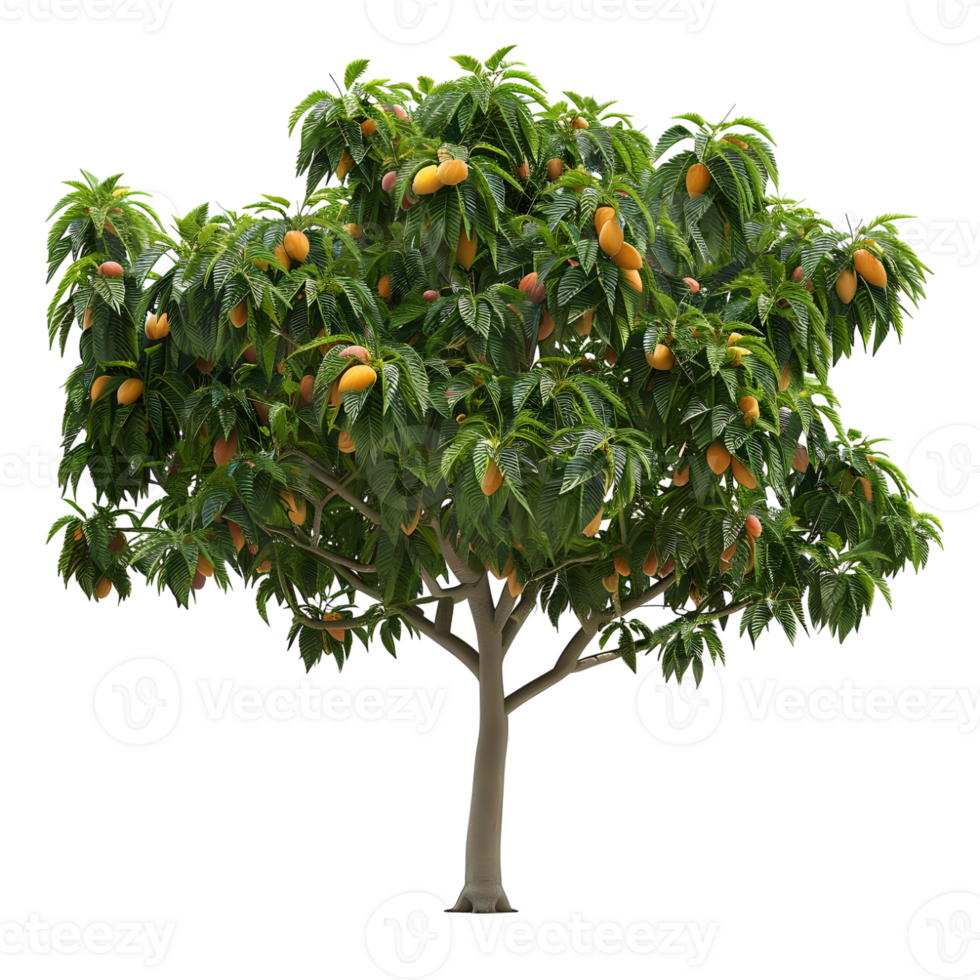 Mango tree with lush leaves and fruits isolated on transparent background png