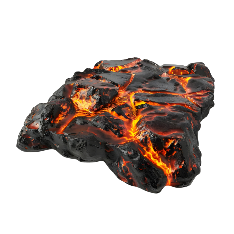 Glowing lava rock with molten surface isolated on transparent background png