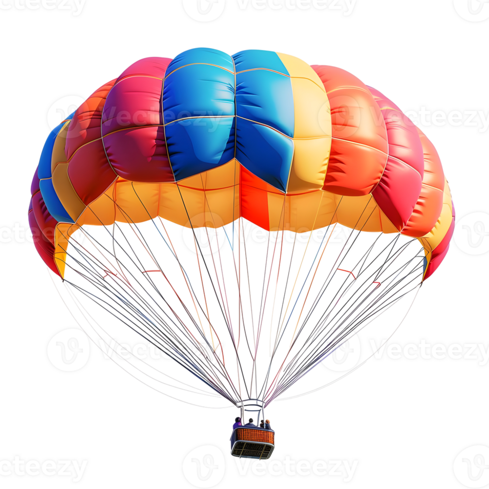 Colorful parachute mid-air isolated on transparent background png