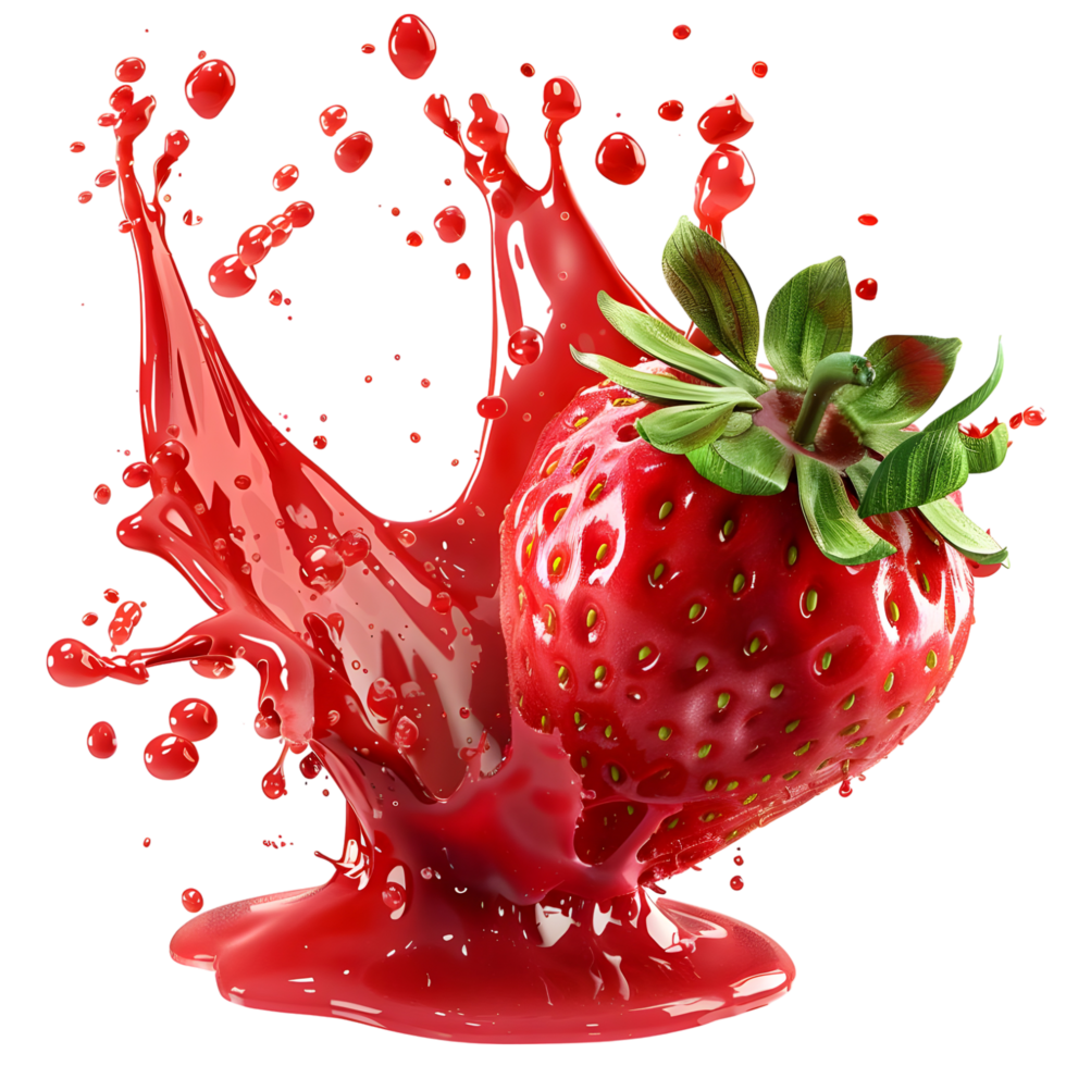 Red juice splash with strawberries isolated on transparent background png