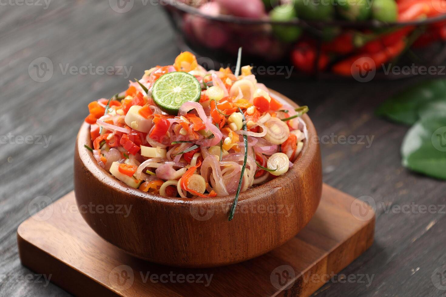 Sambal Matah, Raw Chilli, Onion, and SLices Lemongrass. photo
