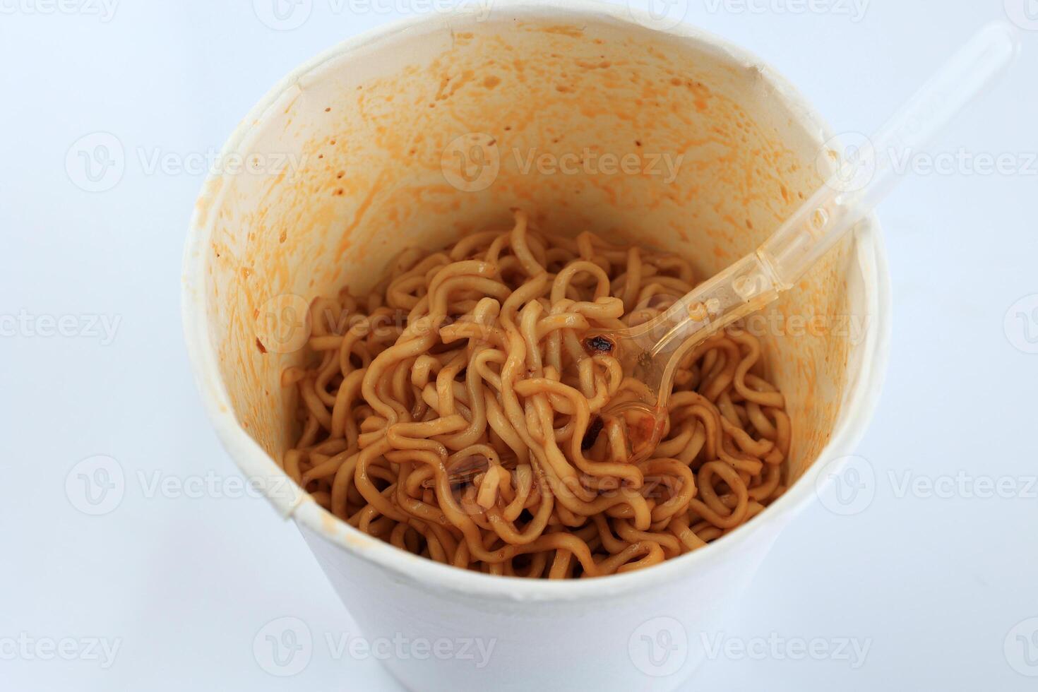 Close Up Spicy Instant Fried Noodle in a Cup photo